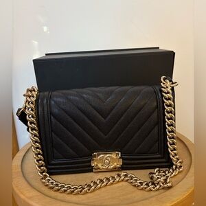 Chanel Caviar Chevron Medium Boy Bag